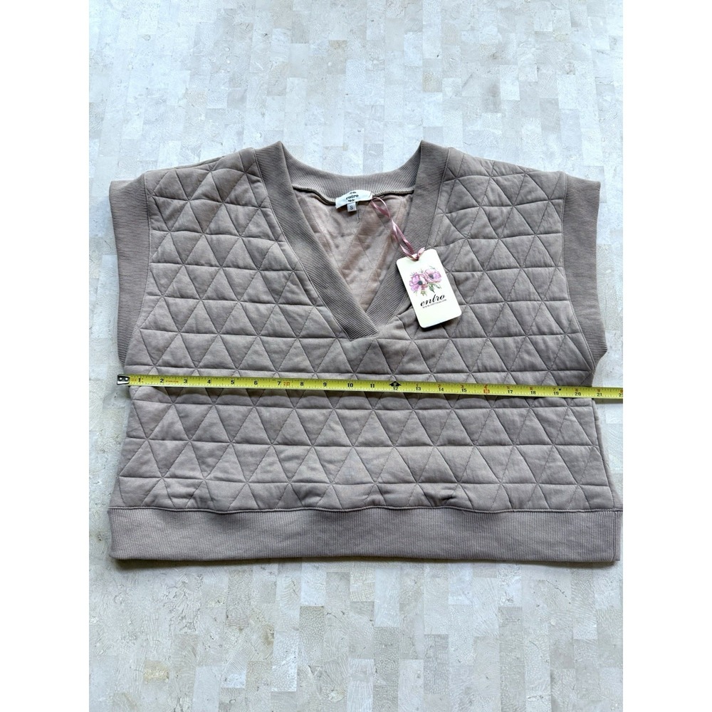 ENTRO Anthropologie Quilted Sleeveless Crop Vest Womens Jacket Beige NWT Sz S - Picture 2 of 6